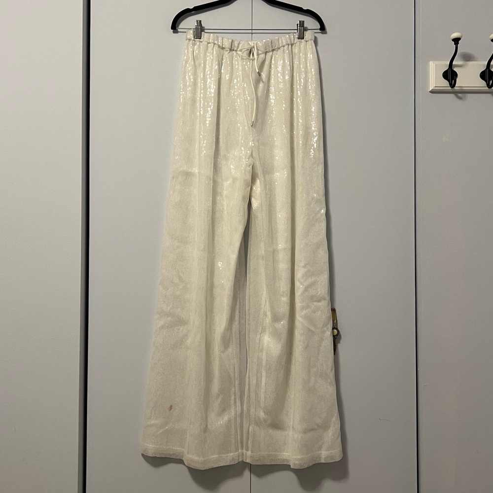 Rosetta Getty Shimmering White Sequin Pants